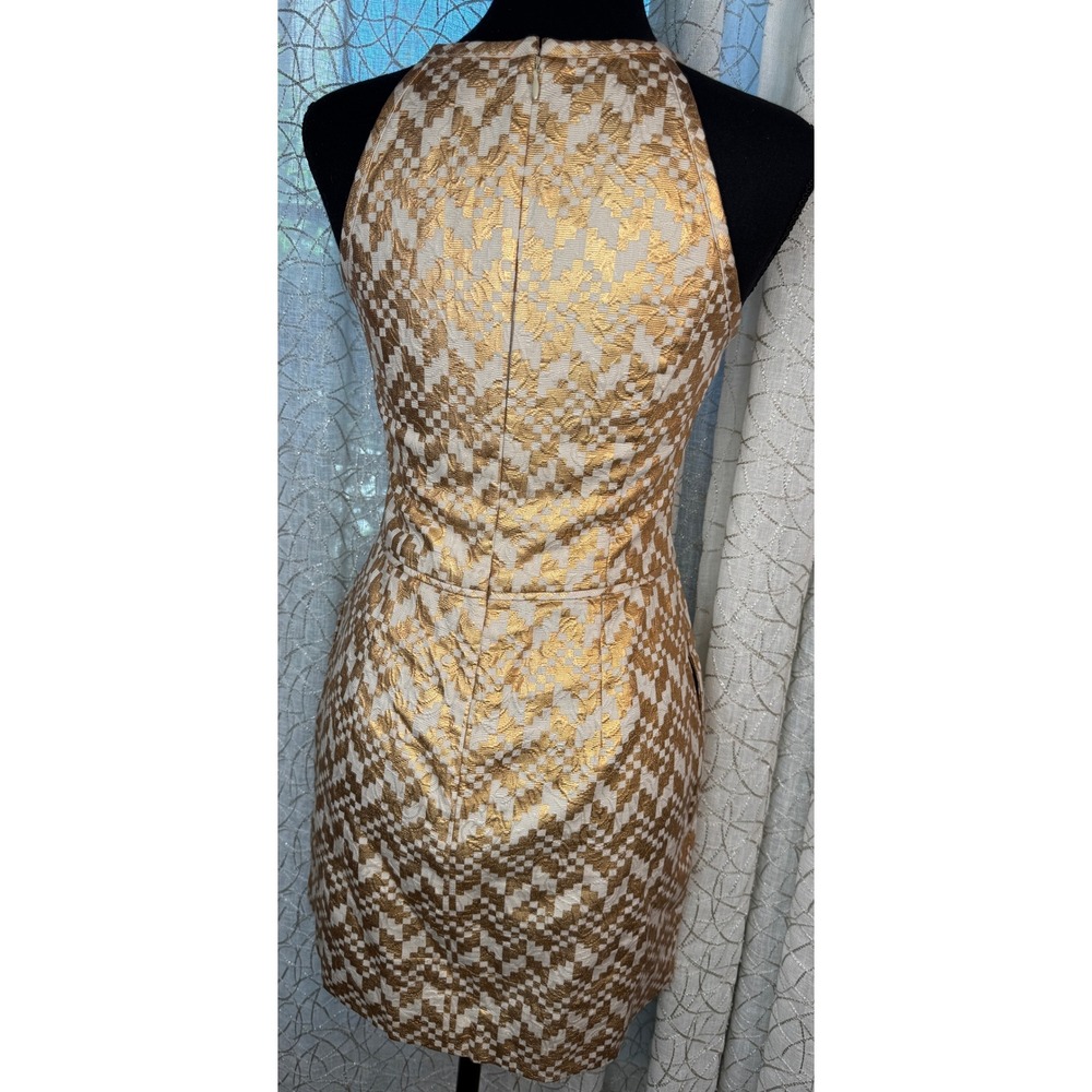 Rachel Roy Metallic Jacquard Fit & Flare Mini Dress – Gold Bronze Geometric –S - Picture 6 of 14